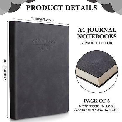 SATINIOR 5 Pack A4 Notebooks Leather Softcover Journal, Black