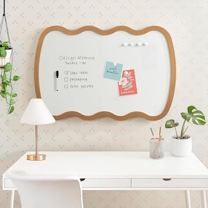 Kate and Laurel Holbrook Wavy Magnetic Dry Erase Board with Marker and Four Magnets; 24 x 36; Gold; Decorative Wall Organization White Board for Use as Bedroom or Dorm Room Decor