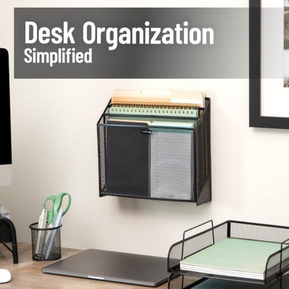 Mind Reader Vertical File Storage, Desktop Organizer, Wall Mount, Office, Metal Mesh, Black