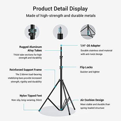 SMALLRIG Photography Light Stand 110"/9.2ft, Air-Cushioned Aluminum Tripod