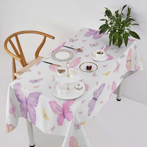 Pink Butterfly Tablecloth, Colorful Watercolor Purple Butterfly Table Cover for Home Kitchen Dining Room Indoor Outdoor Picnic Holiday Party Decor 60x120in