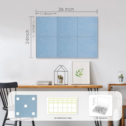 36" x 24" Large Felt Bulletin Board 1/2" Thick, Light Blue
