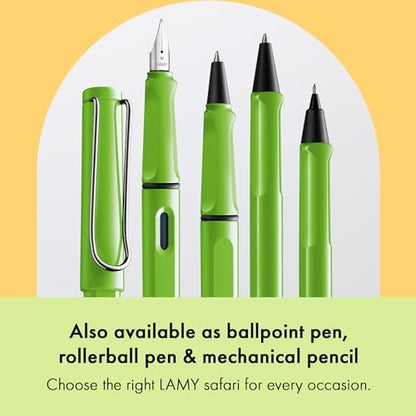LAMY safari green - Fountain Pen with ergonomic grip & polished steel nib in size F - ideal for any Writing & Calligraphy - including LAMY T 10 blue cartridge - Right-Handed