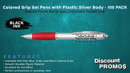 DISCOUNT PROMOS Custom Colored Grip Gel Pens Set of 100, Personalized Bulk Pack - Great for Office, School, Business, Tradeshows, Events - Red