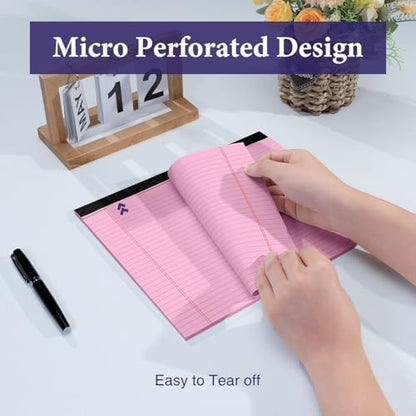 2 Pcs Note Pads 11" x 9.5" Legal Pads College Ruled Notepad Micro Perforated Writing Pads Pink Lined Paper 80GSM College Ruled Paper Pad of Paper 30 Sheets Notebook for School, To-Do Lists, Office