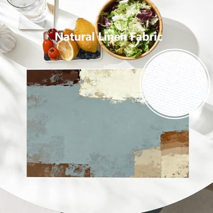 Batmerry Grey and Beige Art Painting Linen Placemats Set of 6, Brushstrokes Abstract Brush Painting Washable Table Mats for Kitchen Table Thickened Heat Insulation Dining Set Indoor Outdoor 12X18 in