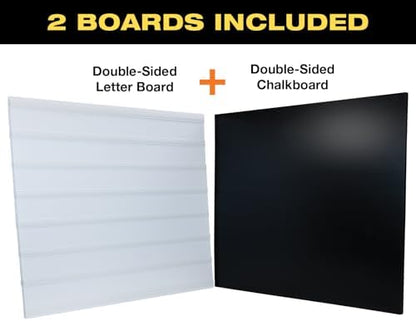 Swinging Changeable Message Sidewalk Sign: 48" x 36" Sign with 792 Pre-Cut Double Sided Letters and Storage Box. Includes Black Board & Letter Board (Black Color Legs)