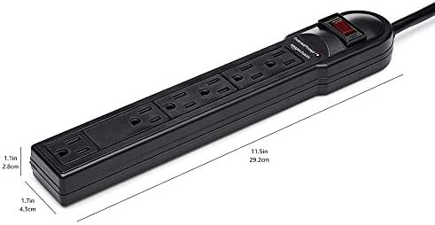 Amazon Basics Surge Protector Power Strip, 6-Outlet, 790 Joules, Circuit Breaker, LED Indicator Light, 6ft Extension Cord, Black (Pack of 2)