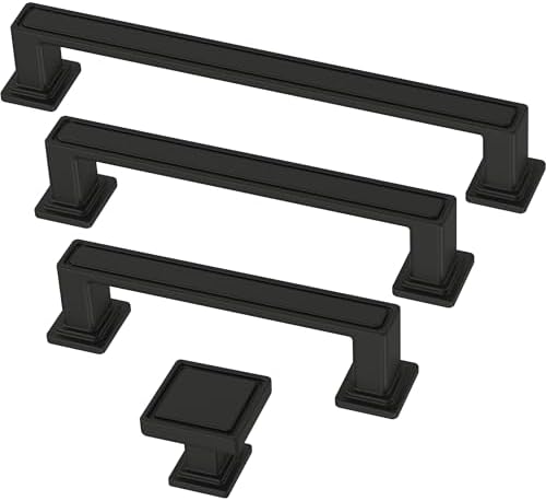 Franklin Brass 10 Pack Matte Black Cabinet Handles 5-1/16 inch (128mm) Kitchen Cabinet Handles and Drawer Pulls for Cupboards and Dressers | Recessed Square
