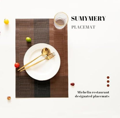 Placemats Set of 8 Vinyl/Plastic Woven Place Mats for Kitchen Table Indoor/Outdoor Washable Placemat Wipeable Dining Table Mats (Ombre Brown Black,8)