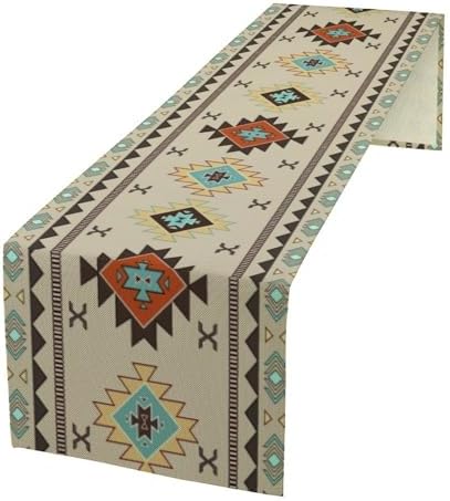 Aztec Southwest Table Runner,Ethnic Style Design Geometric Table Runners Dresser Scarves Table Setting Decor for Garden Farmhouse Wedding Party Holiday Dinner Home 13x108 Inch
