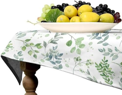 Sage Leaves Tablecloth, Watercolor Spring Floral Green Eucalyptus Leaf Print Table Cover for Farmhouse Kitchen Dinning Indoor Outdoor Party Decor 60x110in