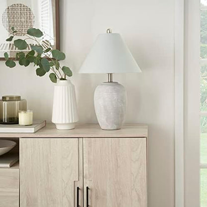 Nourison Home 23" Grey Vintage Distressed Ceramic Pot Table Lamp for Bedroom, Living Room, End Table, with Grey Conical Empire Shade