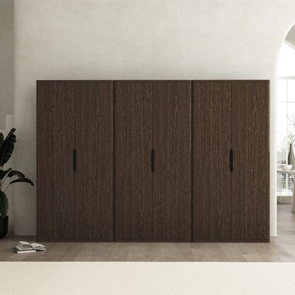 Manhattan Comfort Rivington Bookshelf 79 in Tall 5-Tier Bookcase, Modern Soft Close Storage Cabinet, Handle-Free, Round Corner Design for Living Room, Bedroom, or Home Office, Set of 3 in Walnut