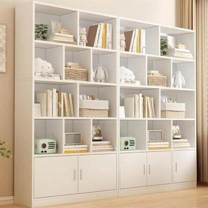 Closed Back Cabinet Wood Standard 9.5'' Wide Bookcase Bookshelf Storage Rack Multi-Layered Storage Shelf Cabinet Display Unit Integrated Against the Wall White 55.1" L x 9.4" W x 70.9" H