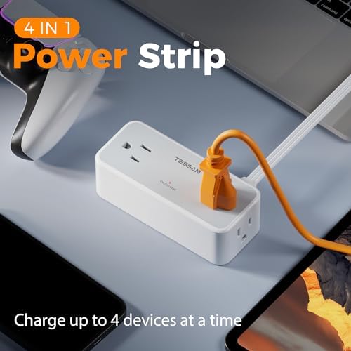 TESSAN Extension Cord 10 FT, Power Strip with 900J Surge Protection, Grey