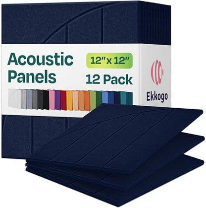 Acoustic Panels 12-Pack Soundproof Wall Panels 12"x12"x0.4" Decorative Sound Dampening for Your Home, Office, Studio, Bedroom & More with Unique ModuArc Carving [Denim Blue]