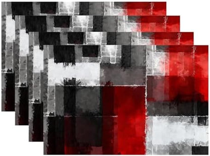 Batmerry Abstract Art Colorful Painting Linen Placemats Set of 4, Modern Art Black and Red Washable Table Mats for Kitchen Table Thickened Heat Insulation Dining Set Indoor Outdoor 12X18 in