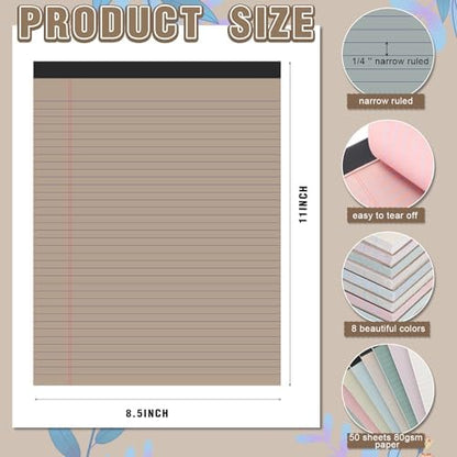 Fuutreo 8 Pcs Legal Pads 8.5 x 11 Colored Note Pads, Pastel Color