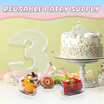 13.8" Extra Large Acrylic Number Charcuterie Board Box, Reusable Fillable Number Cake Candy Dish Display Serving Tray for Birthday Anniversary Party Decoration (3)