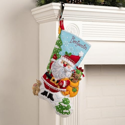 Bucilla Felt Applique 18" Stocking Making Kit, Retro Holiday Santa, Perfect for DIY Arts and Crafts, 89740E