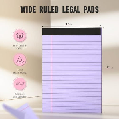 36 Pack Legal Pads 8.5 x 11 Note Pads Wide Ruled Colored Legal Pads 8.5x11