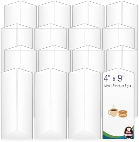 16 Pack 3 Side Table Tent Sign Holder Acrylic, 4 x 9 Inch