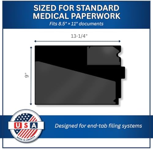 Doctor Stuff - Center Tab Vinyl Out Guides, Diagonal Cut Front Pocket, Top Charge Out Slip Pocket, Plastic File Folder, Letter Size 9" x 13-1/4", Black, 100/Box