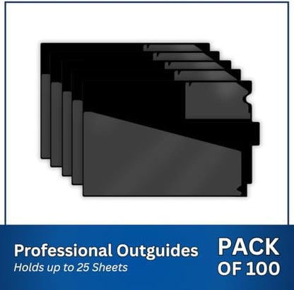 Doctor Stuff - Center Tab Vinyl Out Guides, Diagonal Cut Front Pocket, Top Charge Out Slip Pocket, Plastic File Folder, Letter Size 9" x 13-1/4", Black, 100/Box