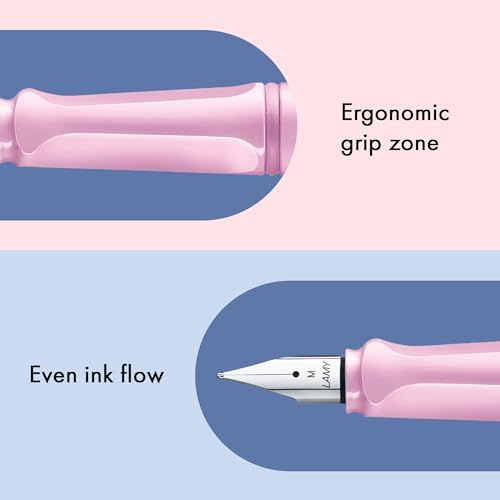 LAMY safari lightrose - Fountain Pen with ergonomic grip & polished steel nib in size M - ideal for any Writing & Calligraphy - including LAMY T 10 blue cartridge - Right-Handed
