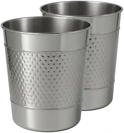 happimess Riley 2 Gal Hammered Steel Bin 10" H, Polished Steel, Set of 2