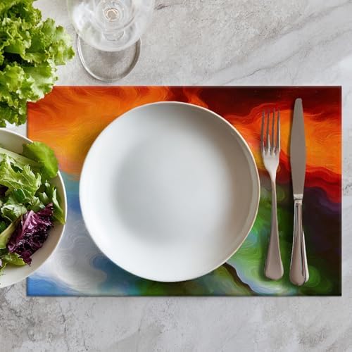 Batmerry Colorful Bright Oil Painting Linen Placemats Set of 8, Multicolor Psychedelic Washable Table Mats for Kitchen Table Thickened Heat Insulation Dining Set Indoor Outdoor 12X18 in