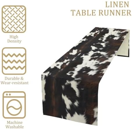 Cow Print Table Runner, Black White Cowhide Print Western Style Table Runner Country Farmhouse Cottage Cow Patten Table Decoration for Home Kitchen Dining, 13x60 Inch