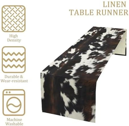 Cow Print Table Runner, Black White Cowhide Print Western Style Table Runner Country Farmhouse Cottage Cow Patten Table Decoration for Home Kitchen Dining, 13x60 Inch