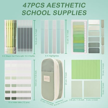 Aesthetic School Supplies Pencil Pouch - 47Pcs Pencil Case Stationary Set