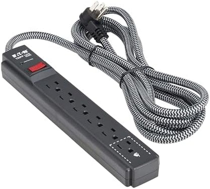 Eaton Tripp Lite Series 6-Outlet Surge Protector Power Strip, Flat Plug 20ft Braided Extension Cord, 1200 Joules, 15A Circuit Breaker, Lifetime Manufacturer's Warranty & $10,000 Insurance (TLP620DB)