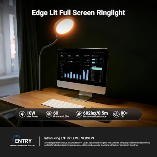 NEEWER Entry Level Version 5" Edge Lit Streaming Light with Desk Clamp Stand, 10W Bi Color Full Screen LED Ring Light CRI80+, Computer Laptop Webcam Zoom Call Video Conference Recording Lighting, N32