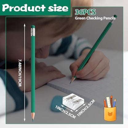 36 PCS Green Pencils with Eraser, Pre-Sharpened HB Pencils for Writing & Drawing, School Supplies for Kids Homework, Tests, Art Crafts & Teacher Grading (Green)