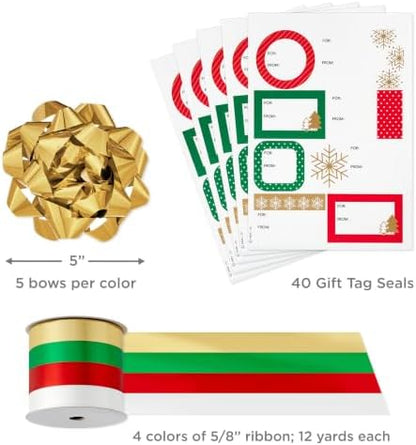 Hallmark Christmas Gift Wrapping Set, 3 Rolls (Gold, Red, Green, White)