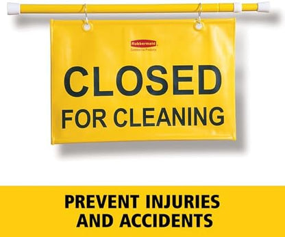 Rubbermaid Commercial Products Heavy Duty Extend-to-Fit, "Closed For Cleaning" Hanging Doorway Safety Sign for Office/Restroom/Restaurant/School/Hospital/Hotel/Motel, Yellow
