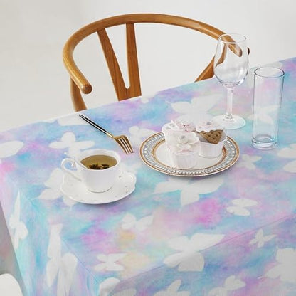 Rainbow Butterfly Tablecloth, Colorful Pink Blue White Butterflies Cartoon Print Table Cover for Farmhouse Kitchen Dining Room Table Decor 55x75in