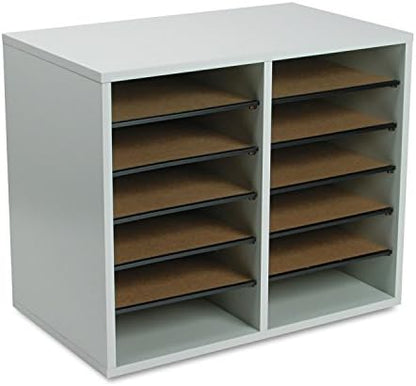 Safco Literature Organizer, 12 Compartments, Office and Classroom Mailbox with Adjustable Shelves, Wood Paper and Mail Sorter, Gray