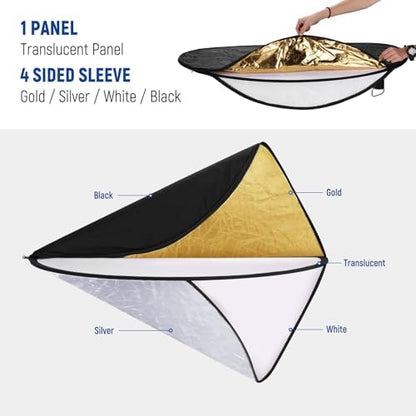 NEEWER 51 Inch/130 Centimeter Light Reflector Diffuser 5 in 1 Foldable