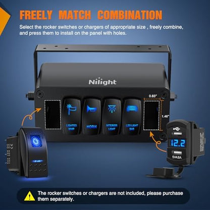 Nilight 6 Gang Rocker Switch Box Detachable Housing 6 Holes Aluminum Panel
