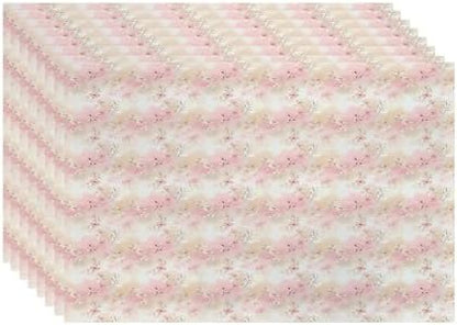 Batmerry Watercolor Cherry Blossom Linen Placemats Set of 8, Light Apricot Flowers Washable Table Mats for Kitchen Table Thickened Heat Insulation Dining Set Indoor Outdoor 12X18 in