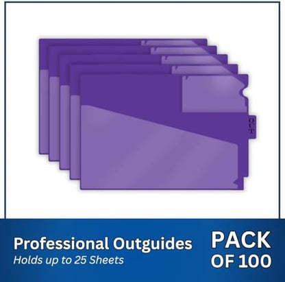 Doctor Stuff - Center Tab Vinyl Out Guides, Diagonal Cut Front Pocket, Top Charge Out Slip Pocket, Plastic File Folder, Letter Size 9" x 13-1/4", Purple, 100/Box