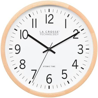 La Crosse Technology 404-53707-INT 12.8-Inch Beech Wood Atomic Analog Wall Clock