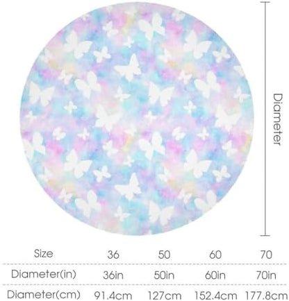 Rainbow Butterfly Tablecloth, Colorful Pink Blue White Butterflies Cartoon Print Table Cover for Farmhouse Kitchen Dining Room Table Decor, 70x70in