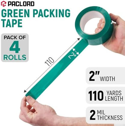 2" x 110 Yards Green Packing Tape, 4 Rolls