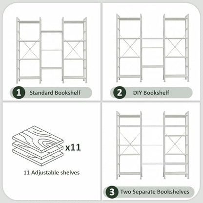 Triple Bookshelf, Free Standing Bookcase with Open Storage Shelves
